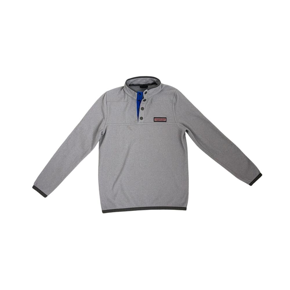 Vineyard Vines 1/4 Snap Gray Blue Fleece Pullover Sweat Shirt Youth Large 14/16